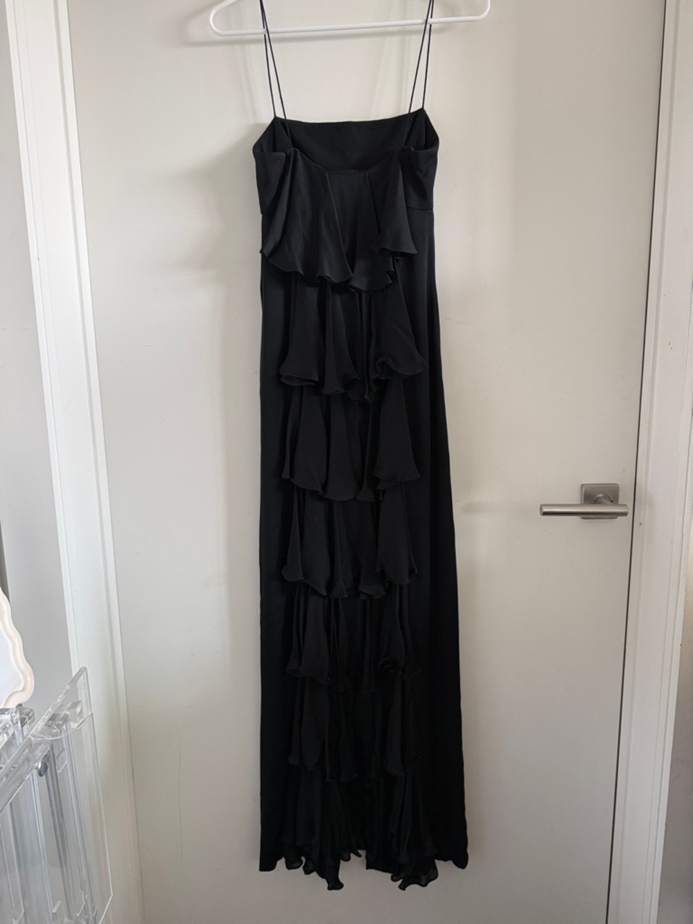 Marchesa Black Slip ruffles Maxi Dress Elegant Spaghetti Strap form fitting 0 - Picture 3 of 7